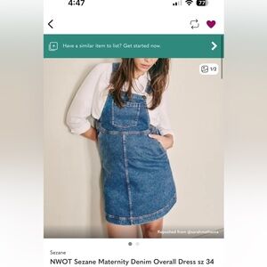 NWOT Sezane Maternity Denim Overall Dress sz 34
